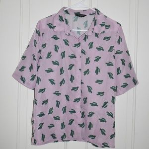 Cactus Print Short Sleeve Dress Shirt